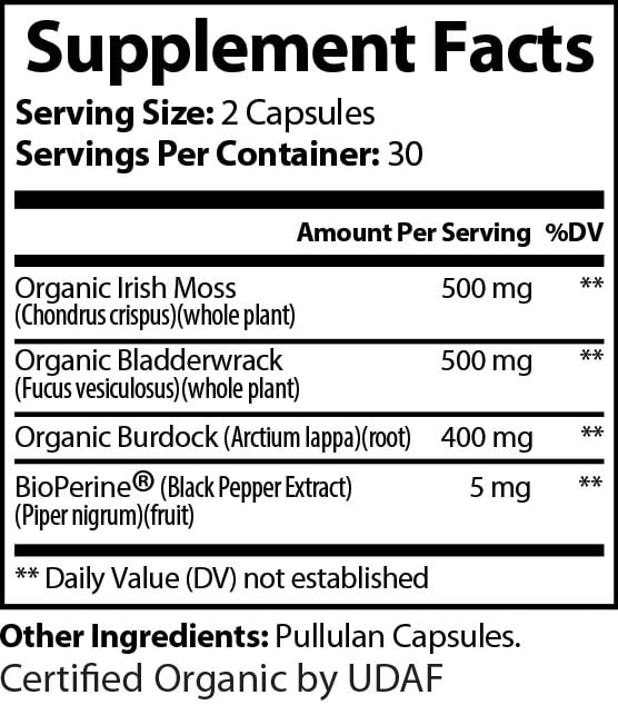 Dynamic Trio: Irish Sea Moss, Burdock Root, and Bladder Wrack!